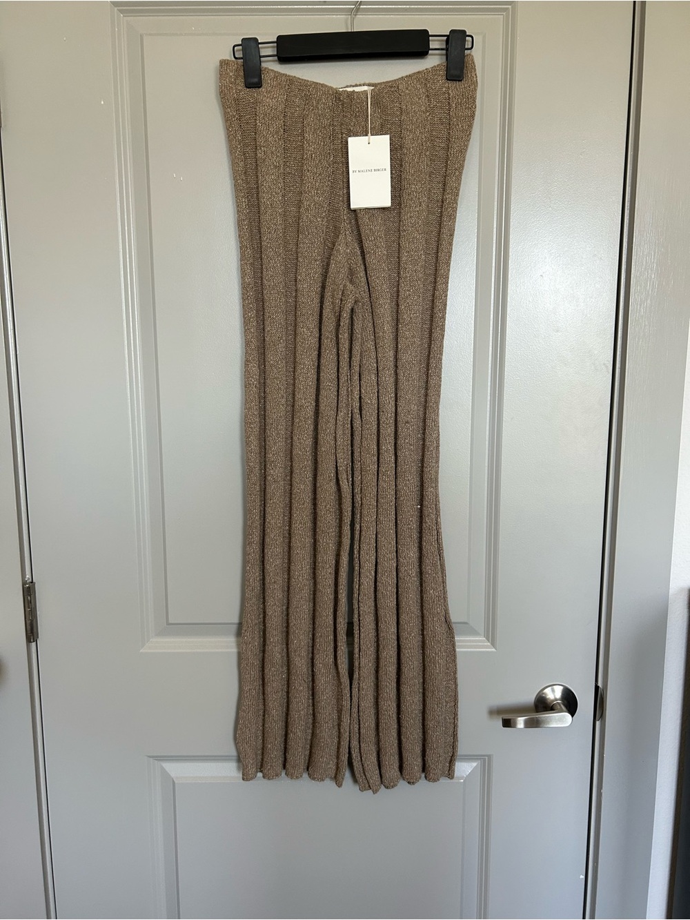 By Malene Birger Taupe Ribbed Flare Knit Pants